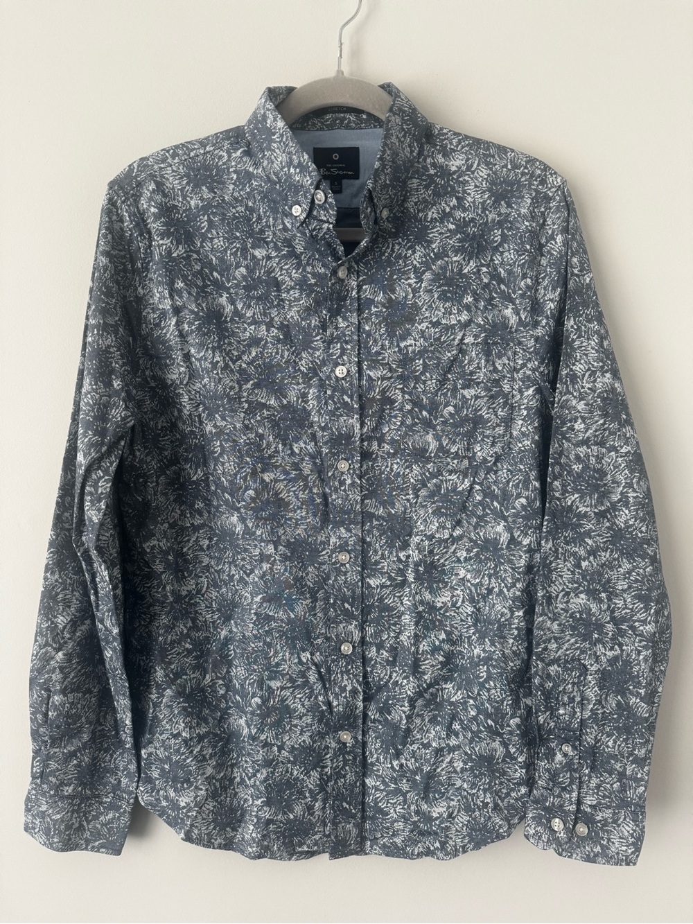 Ben Sherman Long Sleeve Gray Floral Oxford Shirt Size Small